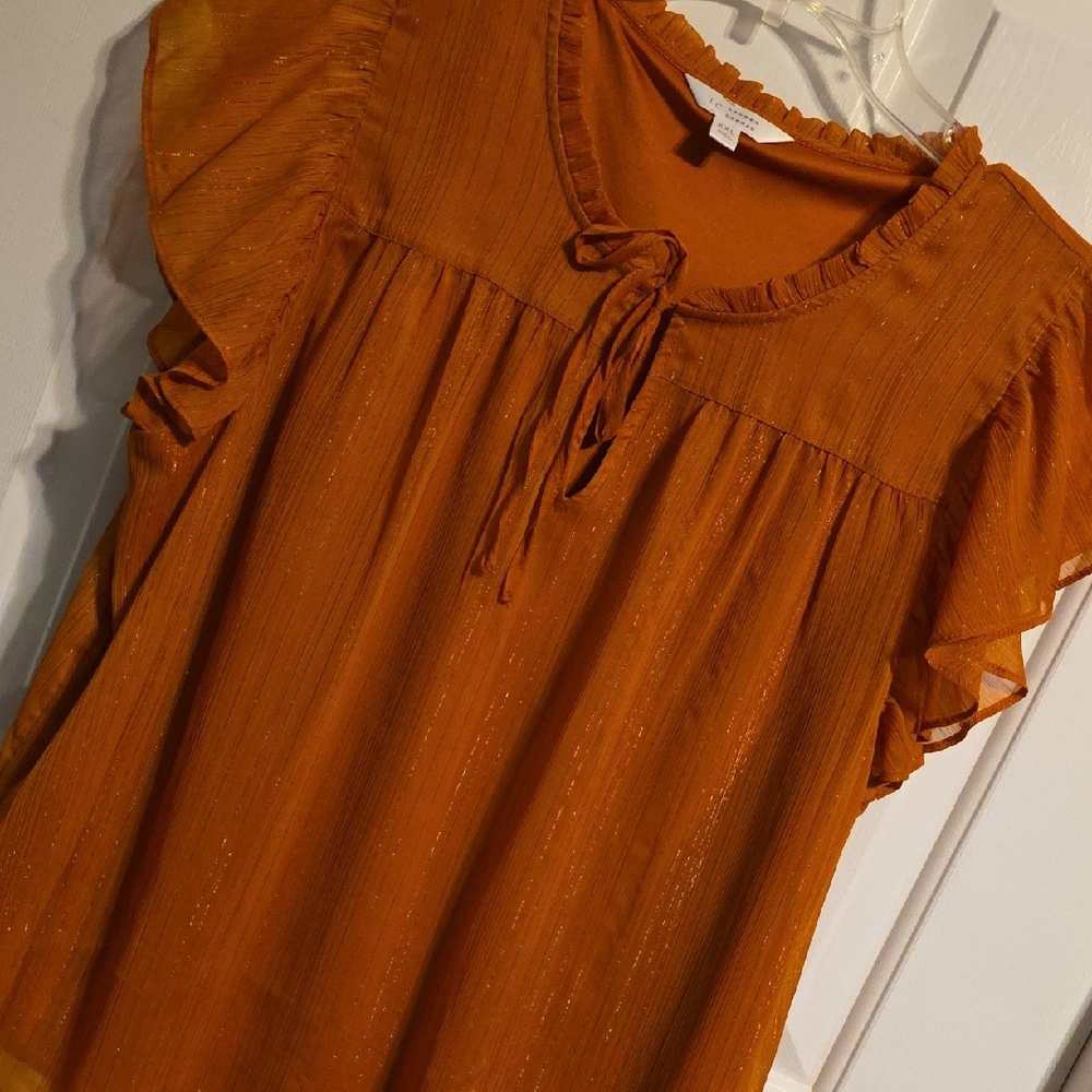 LC Lauren Conrad Flutter Sleeve Top in Rich Orange